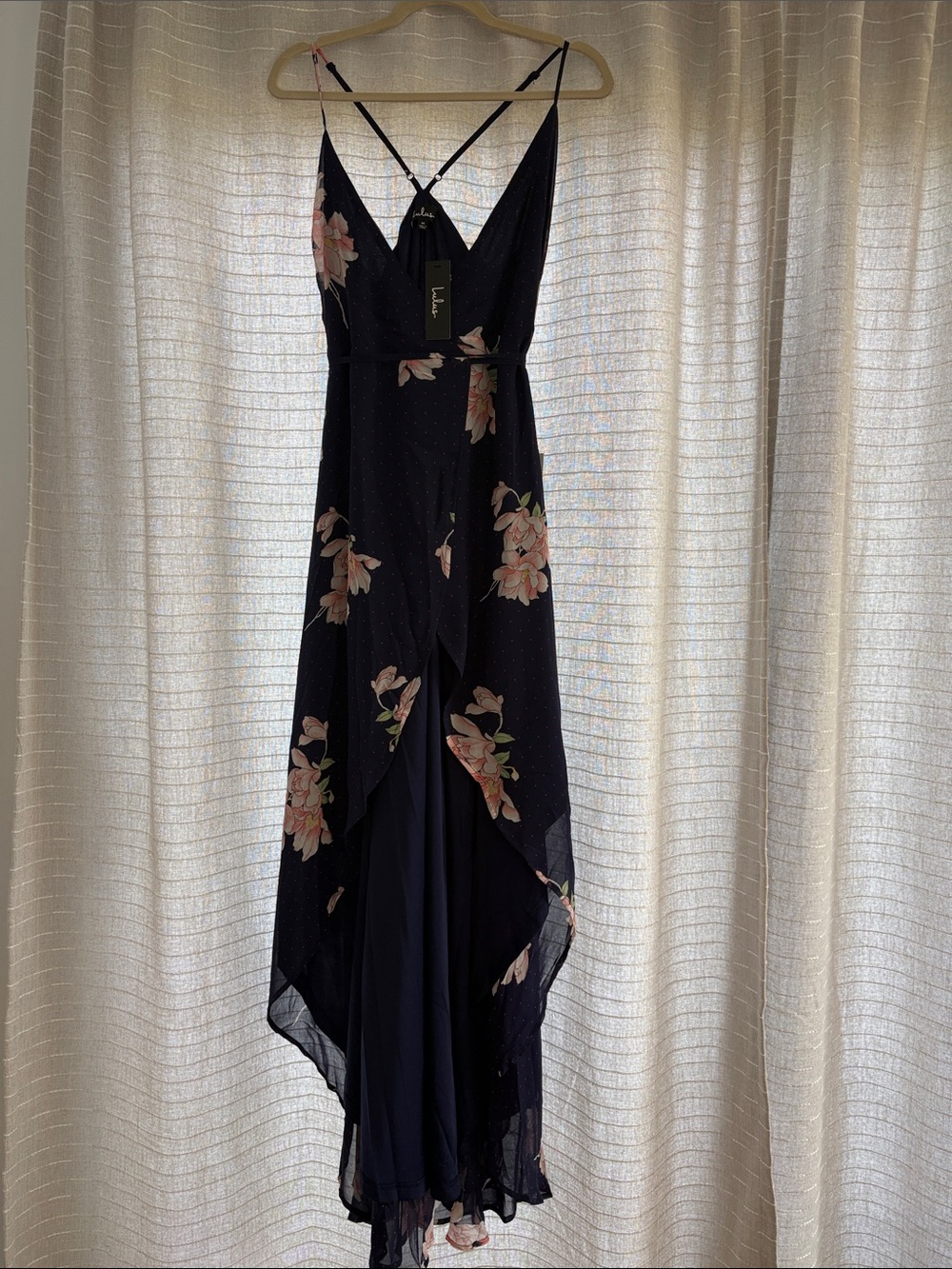 Lulu's Navy Floral High-Low Maxi Dress with Pink Blooms